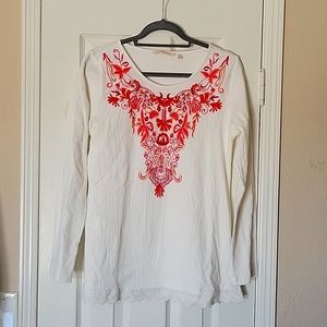 Soft Surroundings Long Sleeve Tunic Medium white w/red pink design